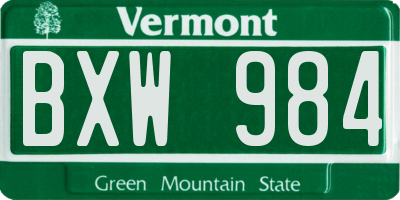 VT license plate BXW984
