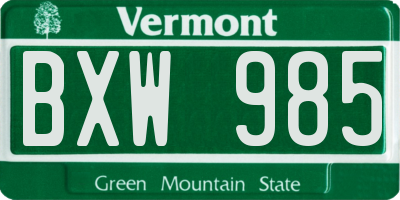 VT license plate BXW985