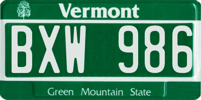 VT license plate BXW986