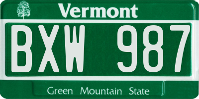 VT license plate BXW987