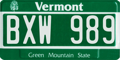 VT license plate BXW989