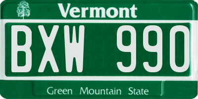 VT license plate BXW990