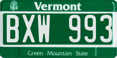 VT license plate BXW993