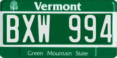 VT license plate BXW994
