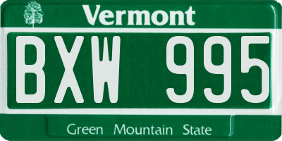 VT license plate BXW995