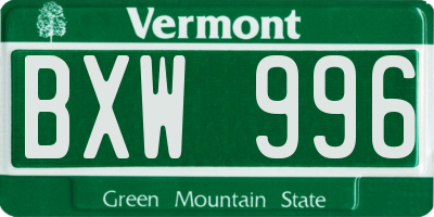 VT license plate BXW996