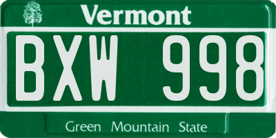 VT license plate BXW998
