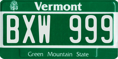 VT license plate BXW999