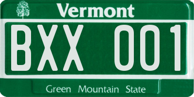 VT license plate BXX001