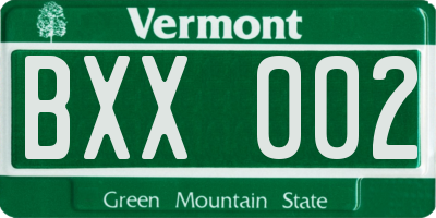 VT license plate BXX002