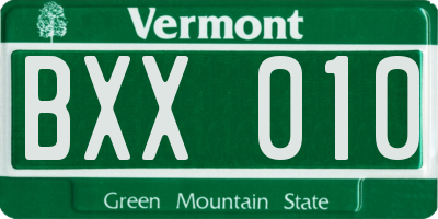 VT license plate BXX010