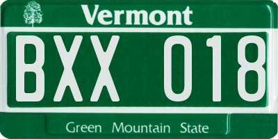 VT license plate BXX018