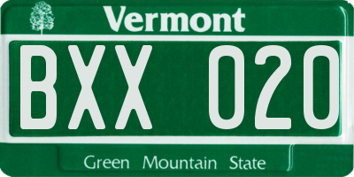 VT license plate BXX020
