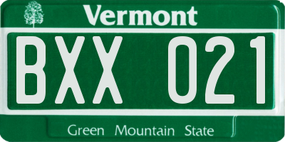 VT license plate BXX021