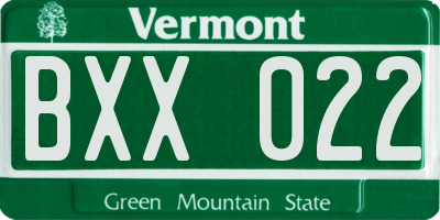 VT license plate BXX022