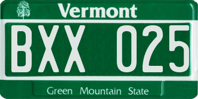 VT license plate BXX025