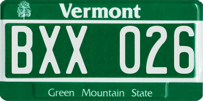 VT license plate BXX026