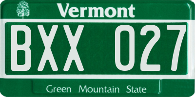 VT license plate BXX027
