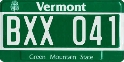 VT license plate BXX041