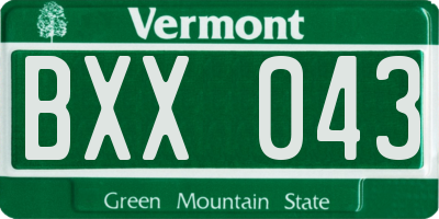 VT license plate BXX043