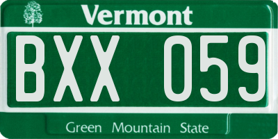VT license plate BXX059
