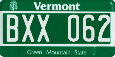 VT license plate BXX062