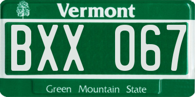 VT license plate BXX067