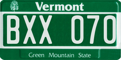 VT license plate BXX070