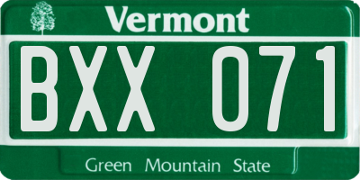 VT license plate BXX071