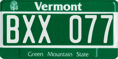 VT license plate BXX077