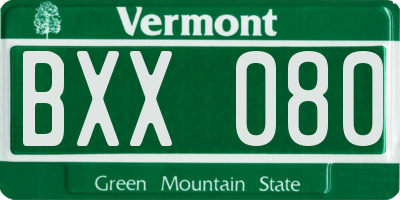 VT license plate BXX080