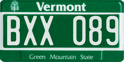 VT license plate BXX089