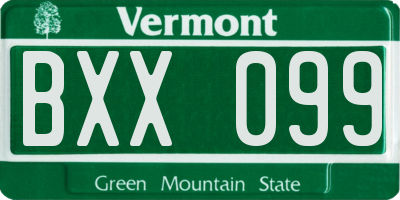 VT license plate BXX099