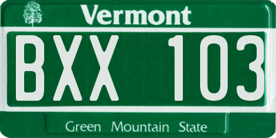 VT license plate BXX103