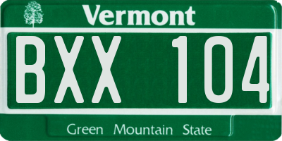 VT license plate BXX104