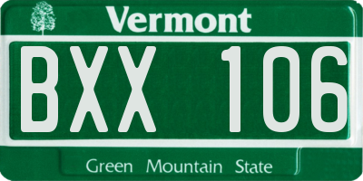 VT license plate BXX106