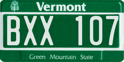 VT license plate BXX107