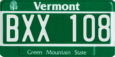 VT license plate BXX108