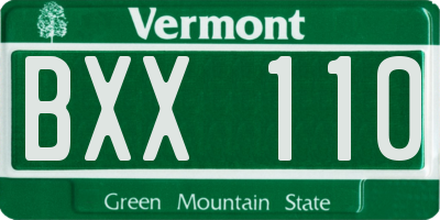 VT license plate BXX110