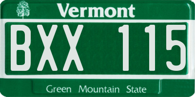 VT license plate BXX115