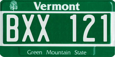 VT license plate BXX121