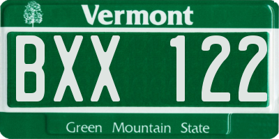 VT license plate BXX122