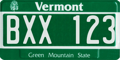 VT license plate BXX123