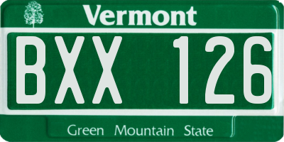 VT license plate BXX126