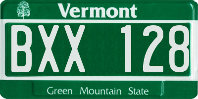 VT license plate BXX128