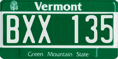 VT license plate BXX135