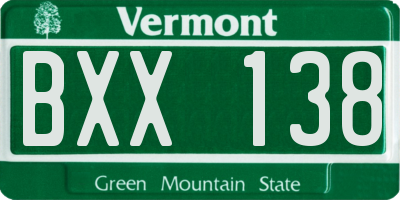 VT license plate BXX138
