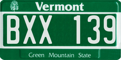 VT license plate BXX139