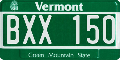 VT license plate BXX150