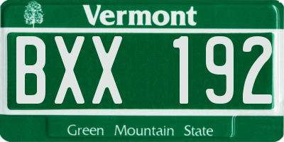 VT license plate BXX192